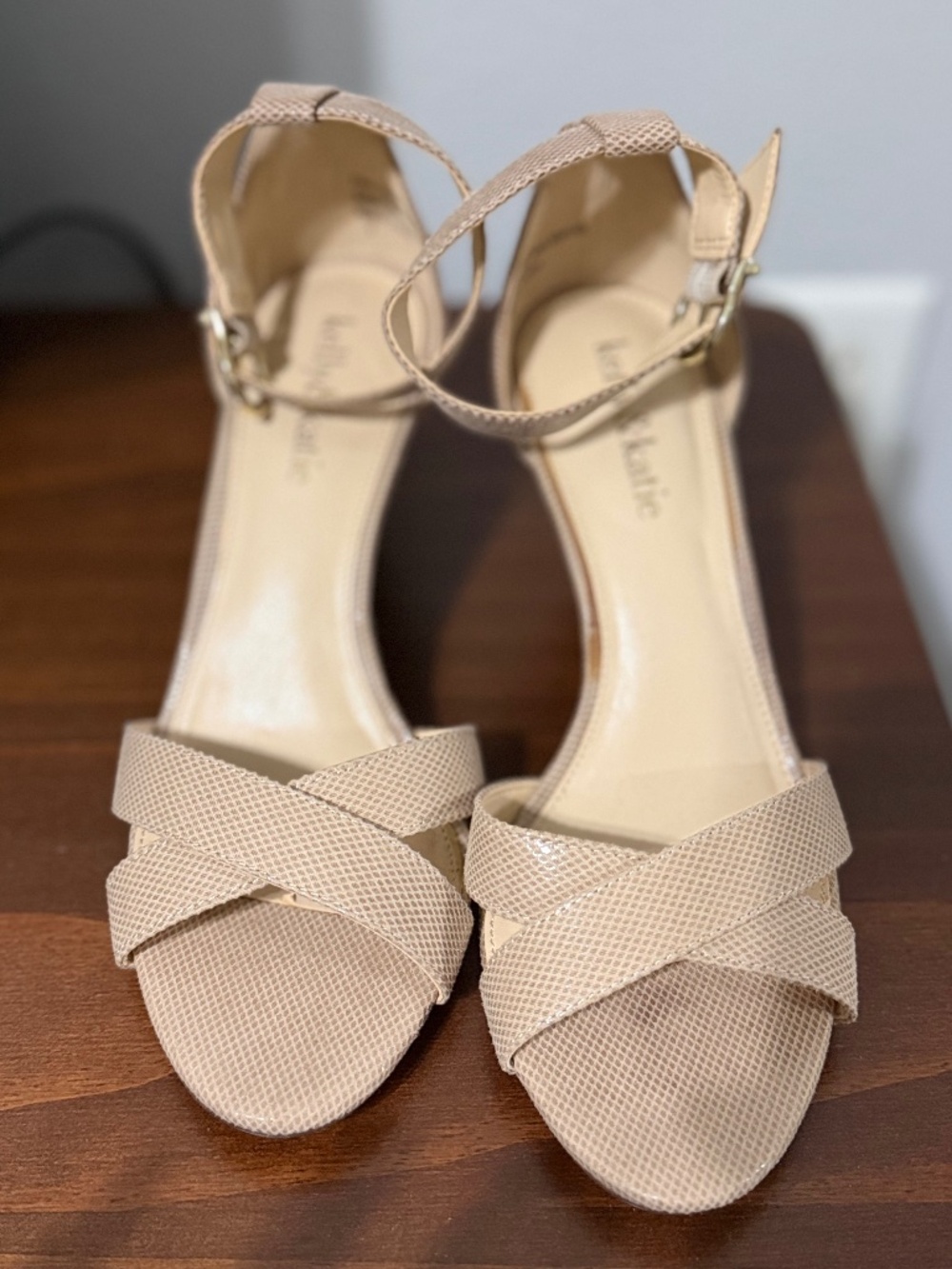 Kelly & Katie Beige Snakeskin Embossed Ankle Strap Heels 6.5M